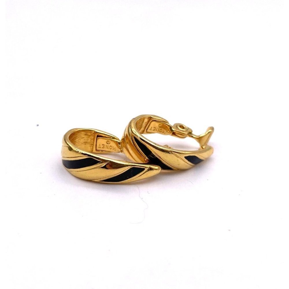 Vintage Monet Gold Tone Clip on Hoop Earrings Signed